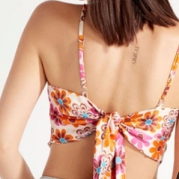 Satin floral print hanky hem satin top - Picture 3 of 5